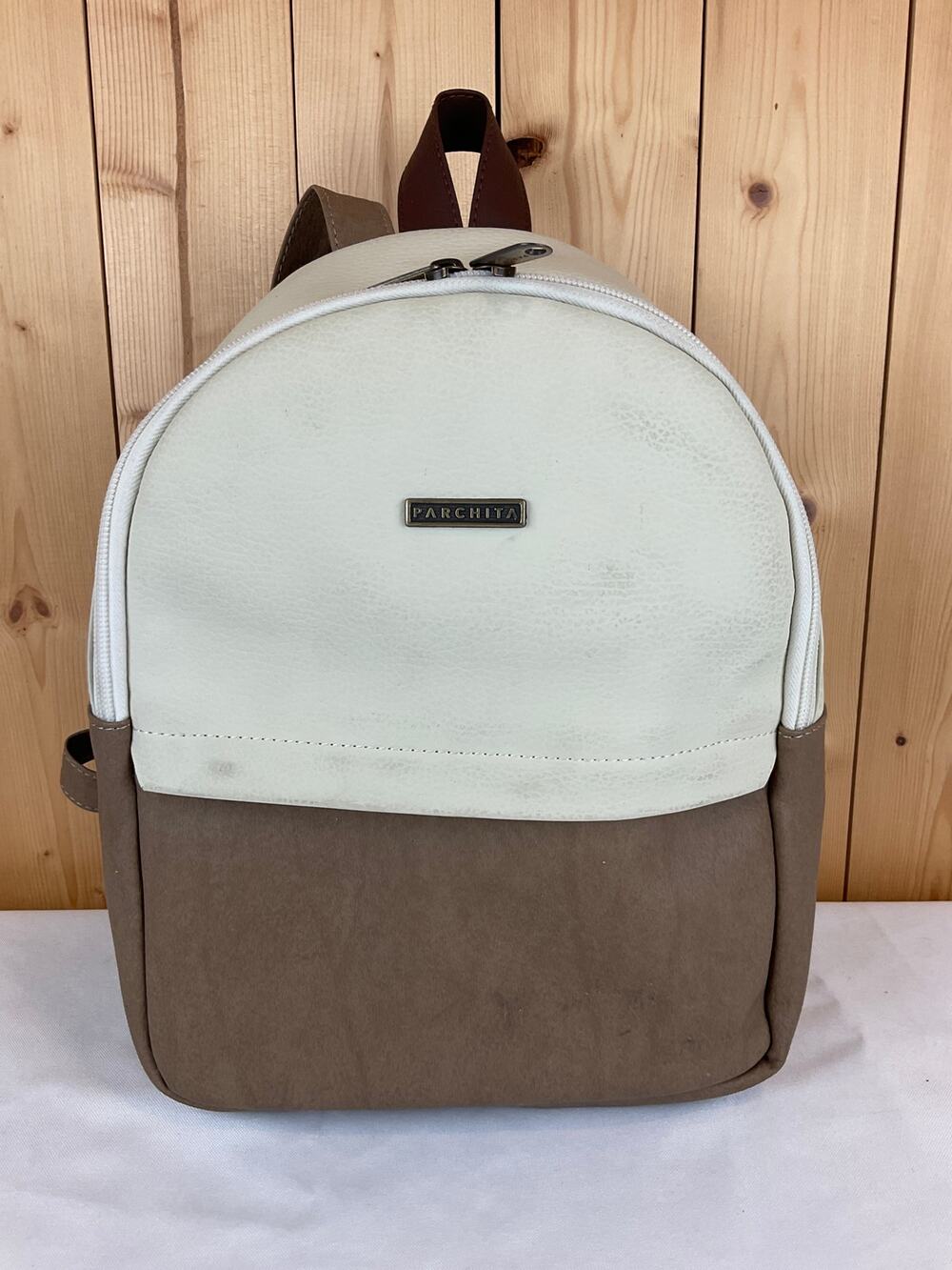 Parchita Bruno Backpack, Beige/Brown - about 12x9x4 inches